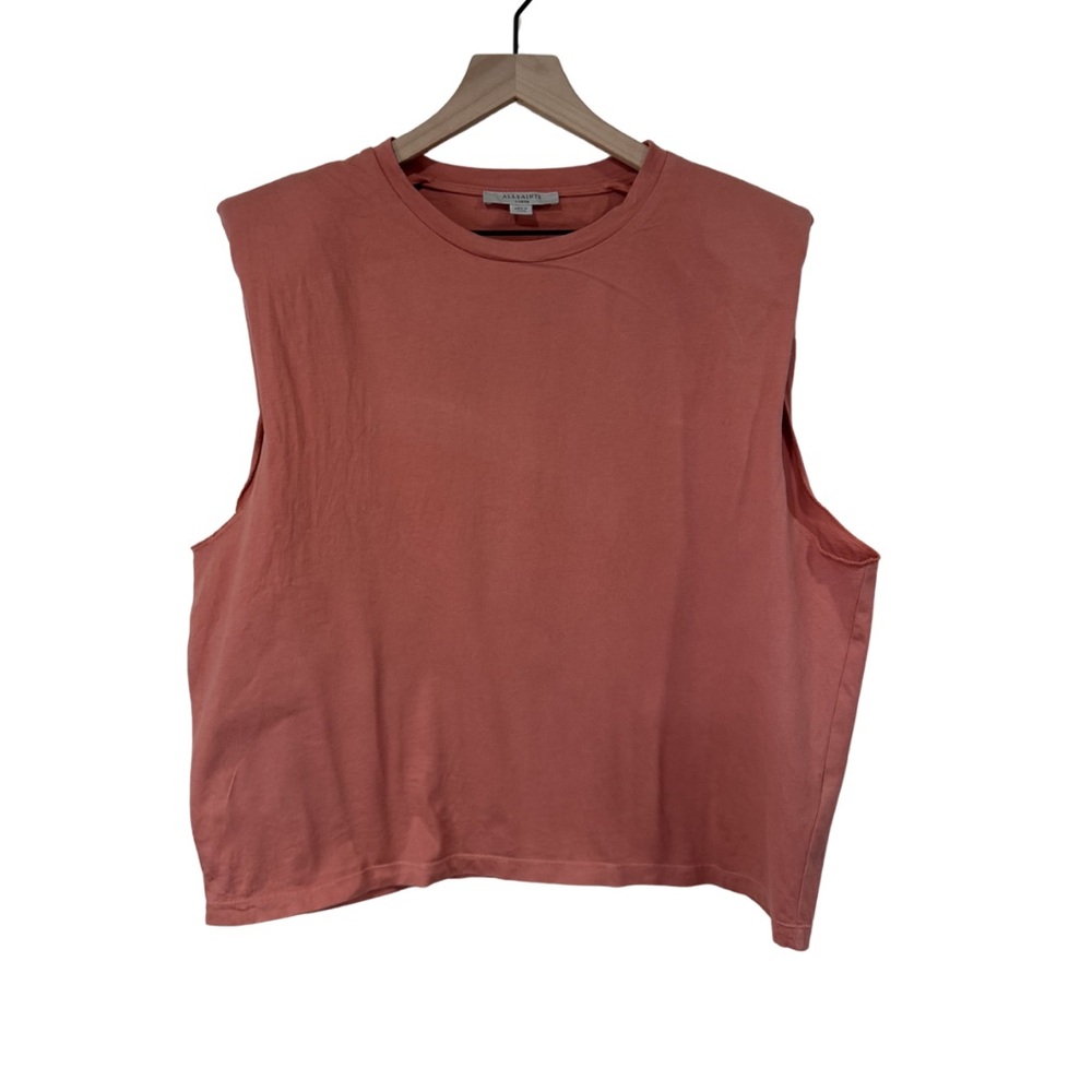 All Saints Coni Top Padded Shoulders Size L Peach Boxy Muscle Tee